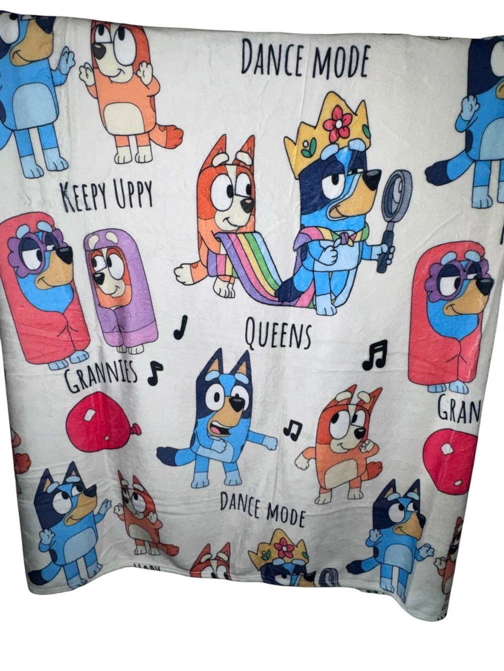 Kids Plush Character Throw Blanket - White with Blue & Red Cartoon Prints